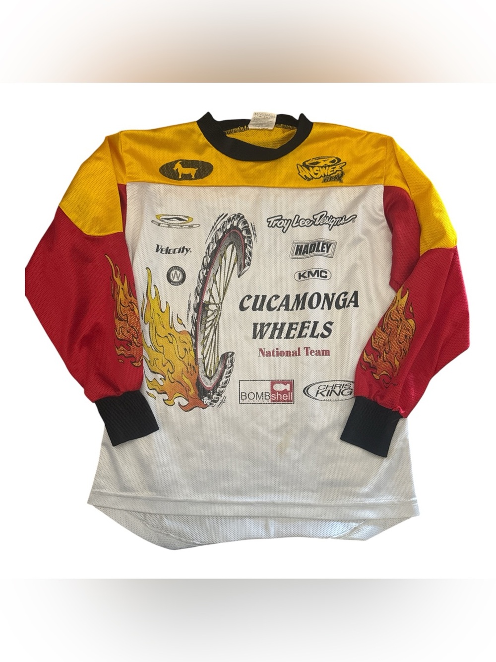 Old School BMX Cucamonga Wheels National Team Racing Jersey White, Red & Yellow